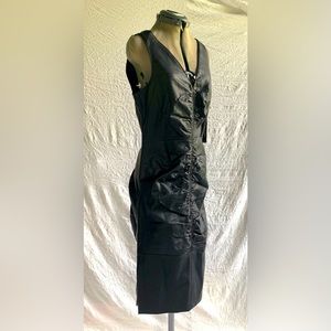 NWT Venus Black Vegan Faux Leather Sleeves dress.